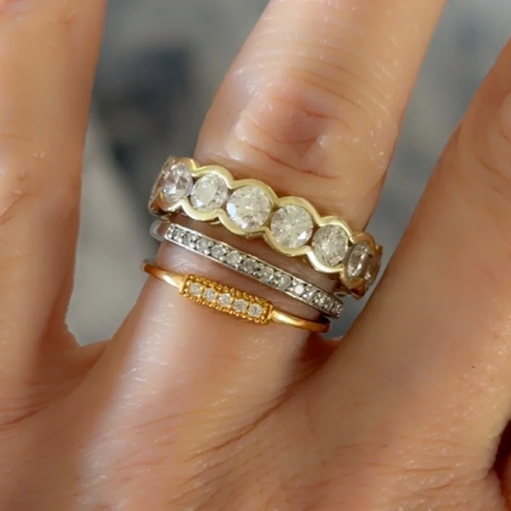 Elegant 14k Gold Vermeil Ring with Crystal Accents Dainty Stackable Ring